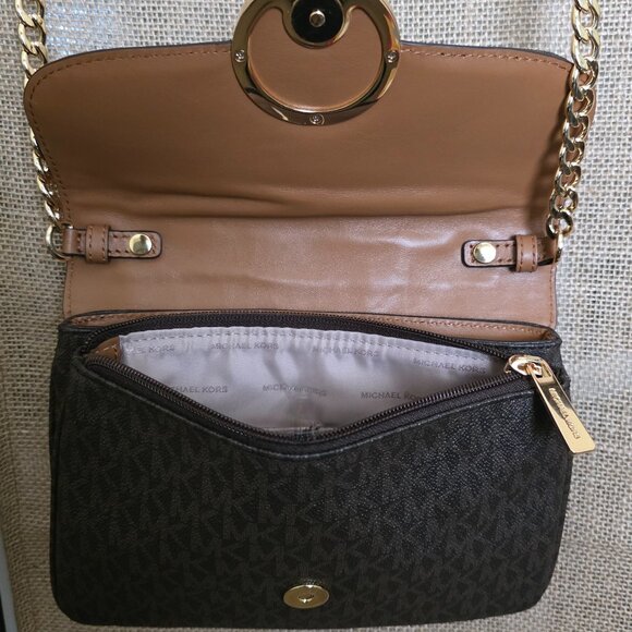 Michael kors Signature Small Fulton Flap Gusset Crossbody in Brown/Acorn - Picture 4 of 14